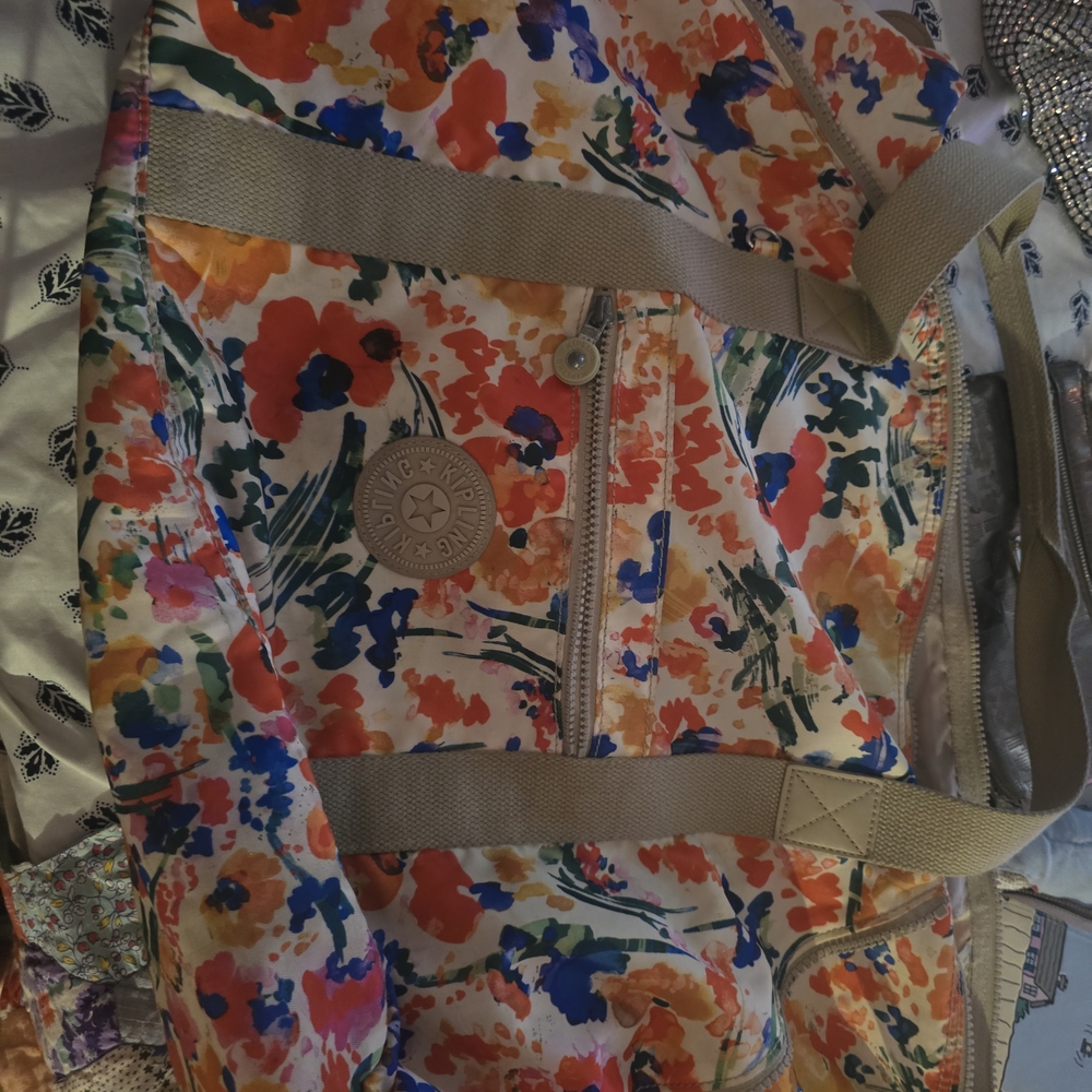 Floral Tote Bag with Beige Straps